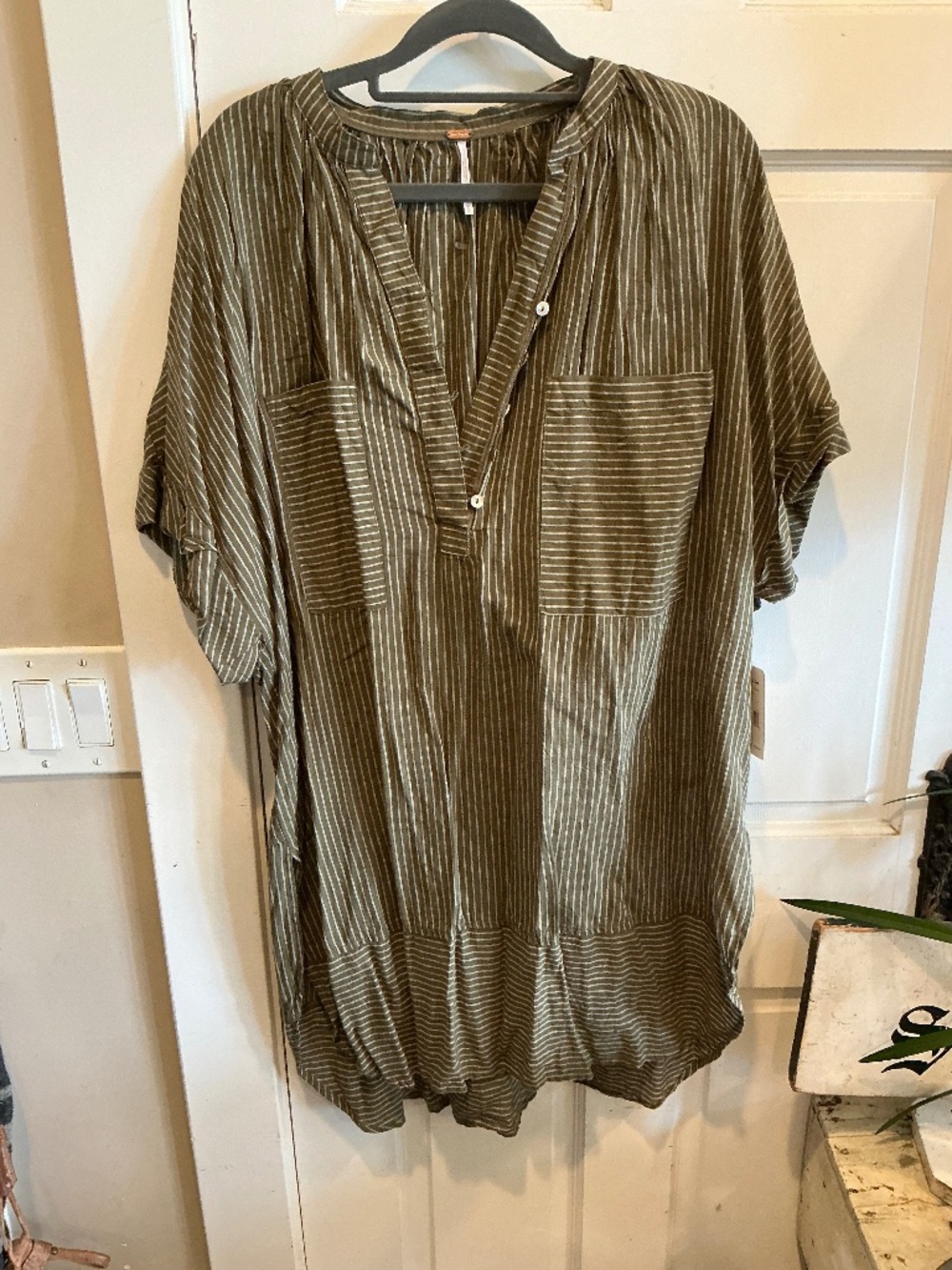 Free People khaki striped oversized tunic top!  Brand new with tags!  Size large